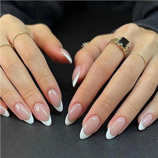 24 PCS Short Almond Fake Nails Oval
