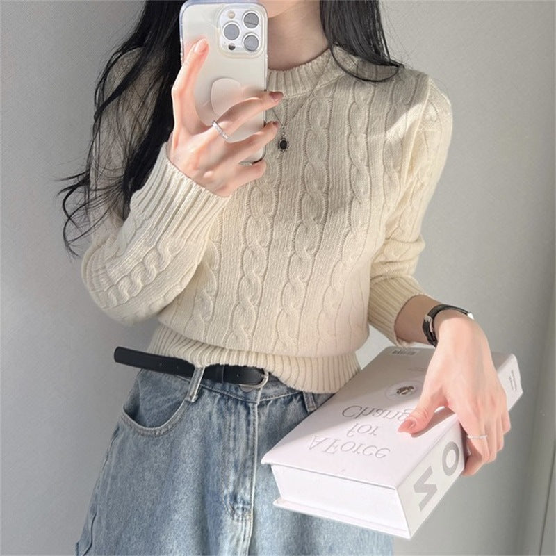 MILHEIR Short Cable-knit Sweater Long Sleeve