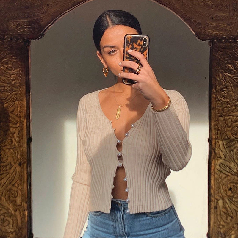 MILHEIR Pearl Button Cardigan Top