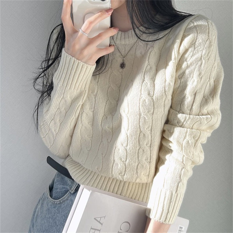 MILHEIR Short Cable-knit Sweater Long Sleeve