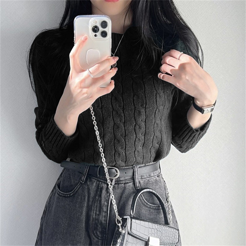 MILHEIR Short Cable-knit Sweater Long Sleeve