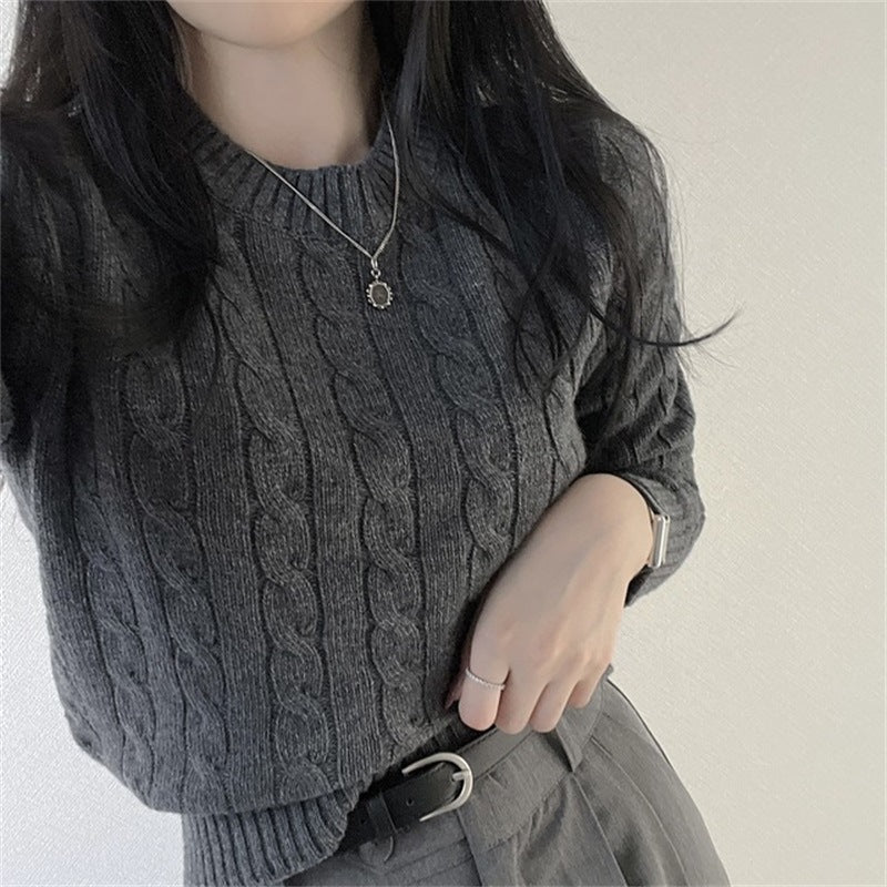 MILHEIR Short Cable-knit Sweater Long Sleeve