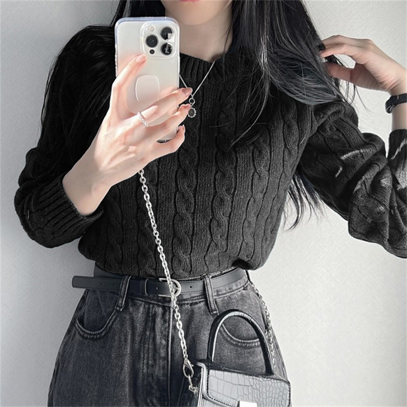 MILHEIR Short Cable-knit Sweater Long Sleeve